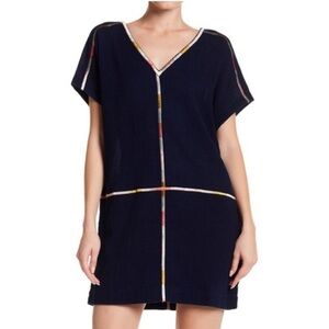 Madewell Isadora Embroidery Easy Dress Linen Blue with Embroidery Size Small